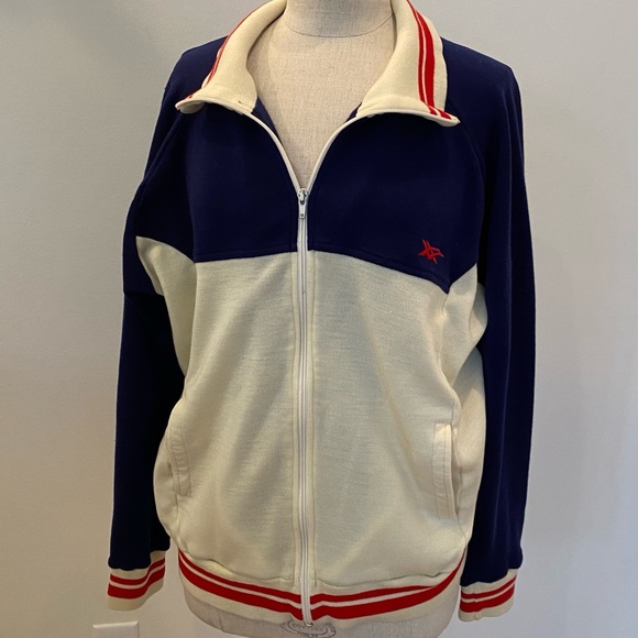 ASICS Tiger Vintage Mens Zip Up Warmup Jacket / Off White, Blue, Red / Size XL - Picture 6 of 10